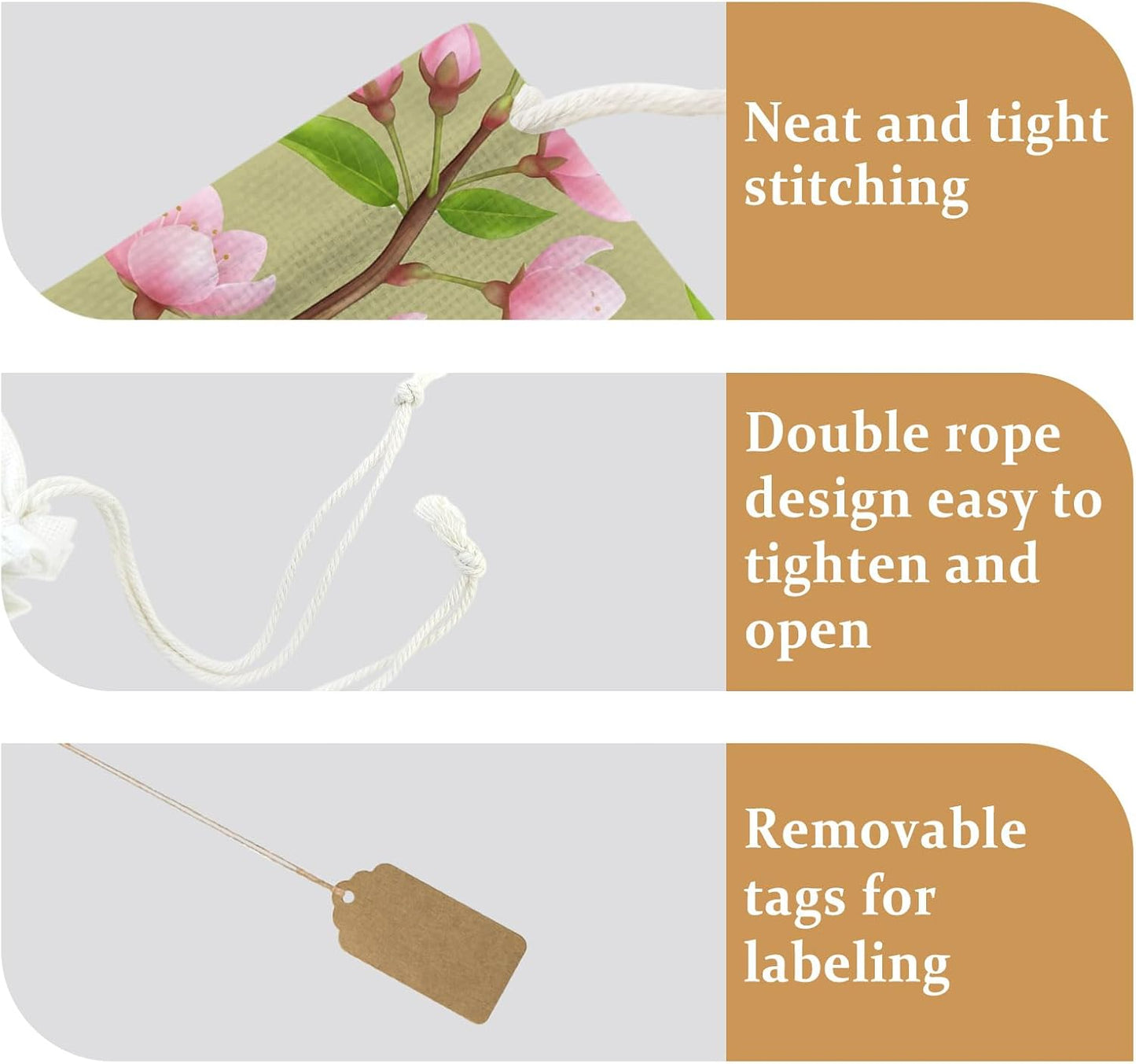 Victoroes Spring Peaches Drawstring Gift Bags 10 Pcs 5" x 7" Small Peaches Flowers Green Gift Bag Reusable Fabric Wrap Bags for Wedding Party Birthday Holiday