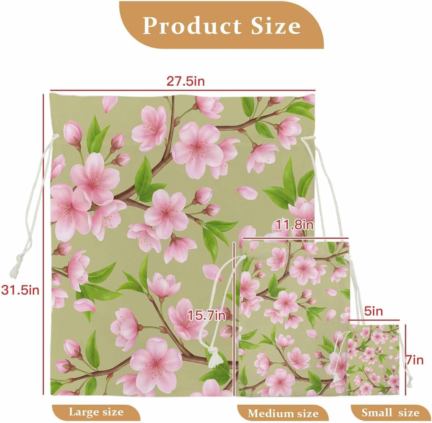 Victoroes Spring Peaches Drawstring Gift Bags 10 Pcs 5" x 7" Small Peaches Flowers Green Gift Bag Reusable Fabric Wrap Bags for Wedding Party Birthday Holiday