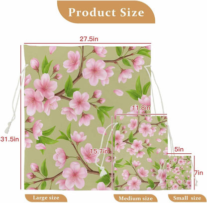 Victoroes Spring Peaches Drawstring Gift Bags 10 Pcs 5" x 7" Small Peaches Flowers Green Gift Bag Reusable Fabric Wrap Bags for Wedding Party Birthday Holiday