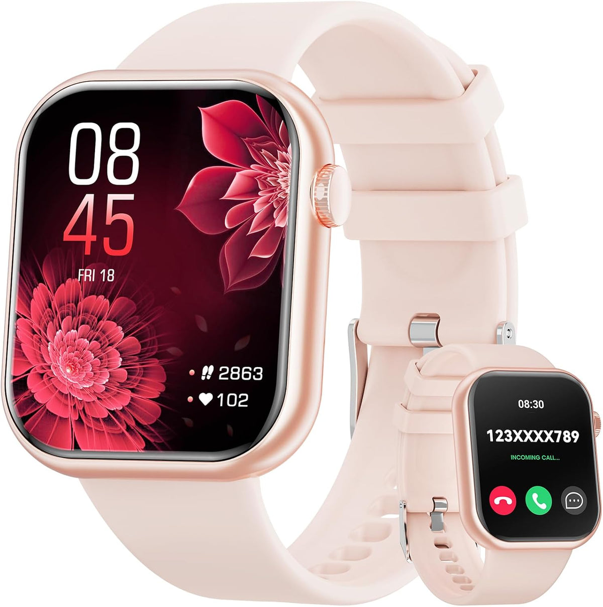 Smart Watch (Answer/Make Call) 1.85inch Fitness Tracker, DIY Dials/Pedometer/Calories/Multiple Sport Modes/Voice Assistant, Smart Watches for Men Women Android iOS Phones