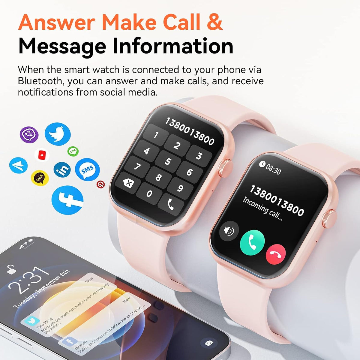 Smart Watch (Answer/Make Call) 1.85inch Fitness Tracker, DIY Dials/Pedometer/Calories/Multiple Sport Modes/Voice Assistant, Smart Watches for Men Women Android iOS Phones