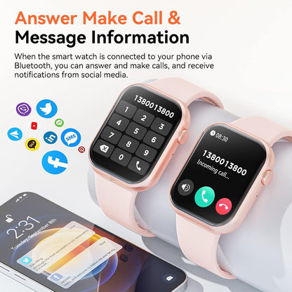 Smart Watch (Answer/Make Call) 1.85inch Fitness Tracker, DIY Dials/Pedometer/Calories/Multiple Sport Modes/Voice Assistant, Smart Watches for Men Women Android iOS Phones