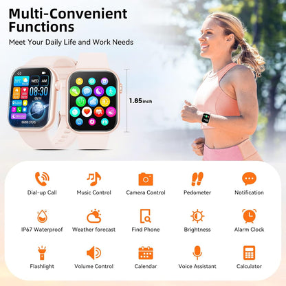 Smart Watch (Answer/Make Call) 1.85inch Fitness Tracker, DIY Dials/Pedometer/Calories/Multiple Sport Modes/Voice Assistant, Smart Watches for Men Women Android iOS Phones