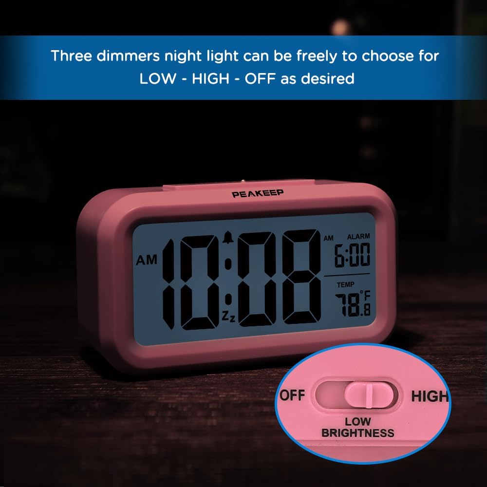 Night Light Digital Alarm Clock Battery Operated Indoor Temperature