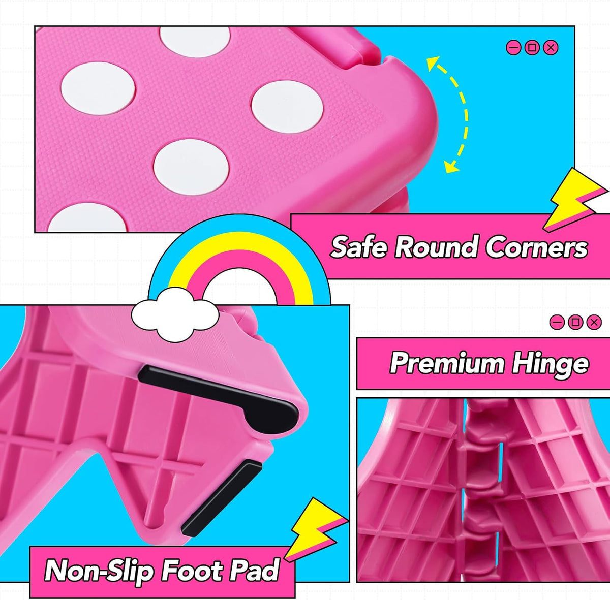 9 Inch Kids Step Stool,300 Lbs Folding Step Stool for Toddler Pink