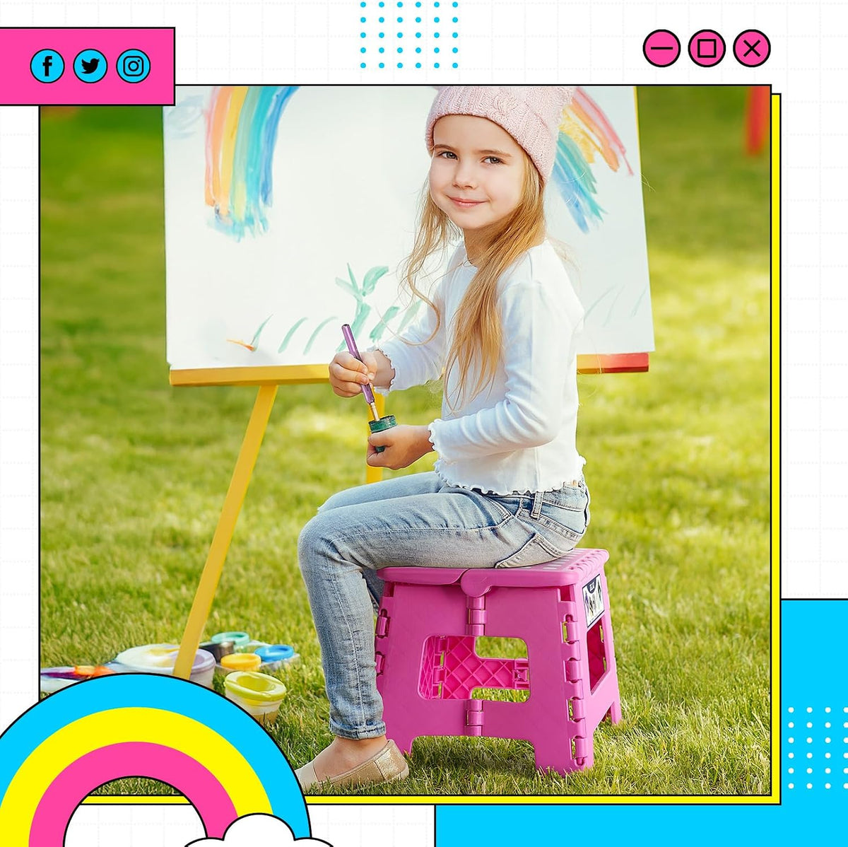 9 Inch Kids Step Stool,300 Lbs Folding Step Stool for Toddler Pink