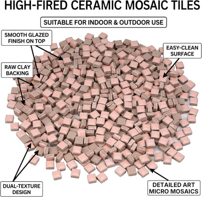 Ceramic Square Mosaic Tiles for Crafts, 10mm (3/8 in) Small Tiles for Detailed DIY Crafts & Frames, Essential Mosaic Supplies - 1 lb/Approx 450 Pcs (Blush Pink)