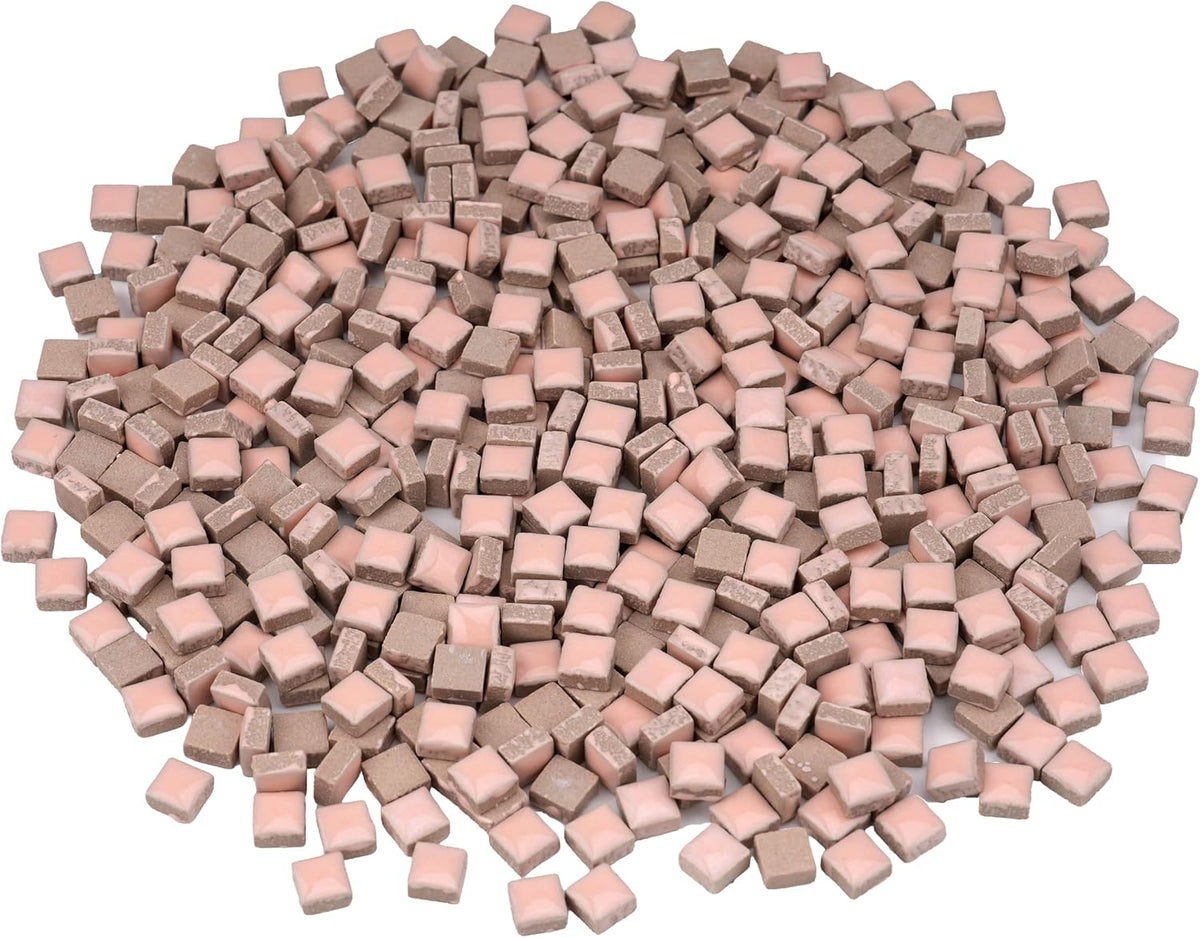 Ceramic Square Mosaic Tiles for Crafts, 10mm (3/8 in) Small Tiles for Detailed DIY Crafts & Frames, Essential Mosaic Supplies - 1 lb/Approx 450 Pcs (Blush Pink)