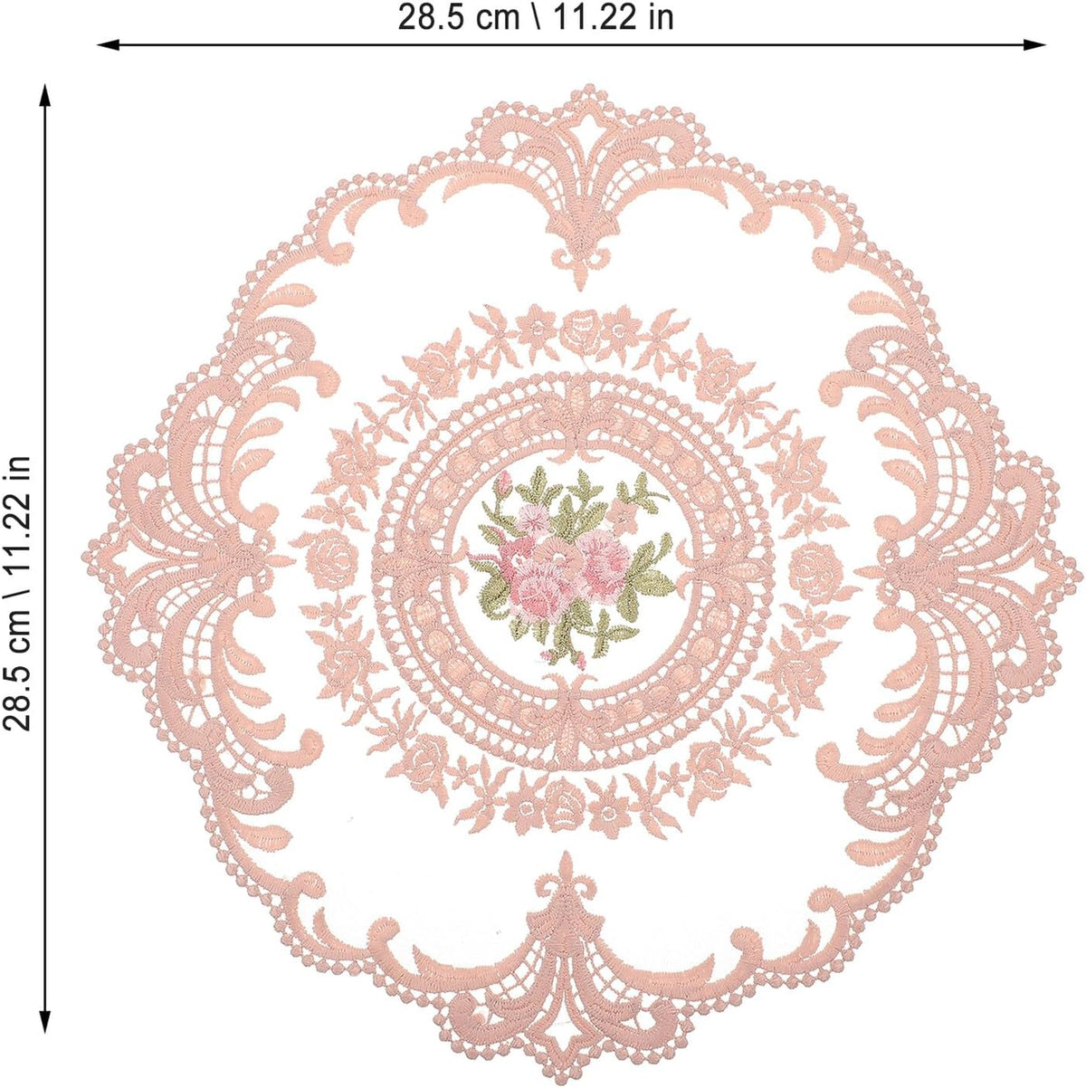 2pcs Lace Placemats and Coasters Set, Dusty Pink Lace Table Mats with Floral Edging, Decorative Home Ornament for Dining and Photography Props