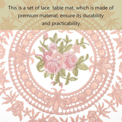 2pcs Lace Placemats and Coasters Set, Dusty Pink Lace Table Mats with Floral Edging, Decorative Home Ornament for Dining and Photography Props
