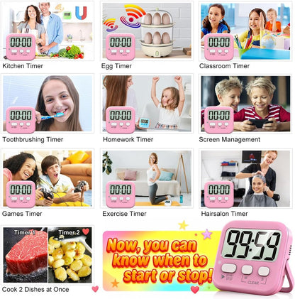 2 Pack Digital Timer for Kids Classroom Kitchen Timers for Cooking
