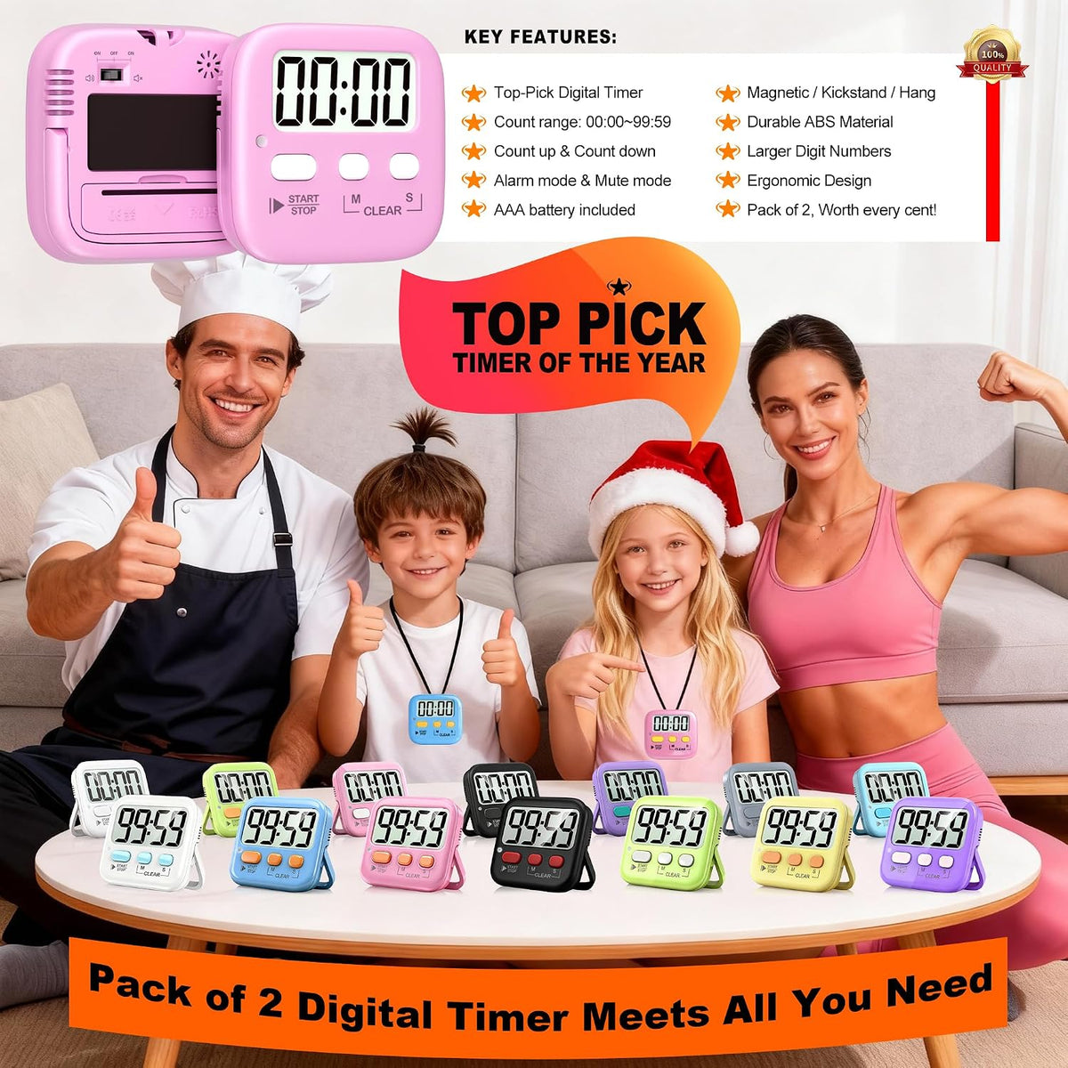 2 Pack Digital Timer for Kids Classroom Kitchen Timers for Cooking