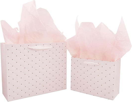Pink Gift Bags with Tissue Paper and Handles, Large 13'' and Medium 9'' Paper Gift Bag for Girls Bridal Shower Wedding Anniversary Birthday Mothers Day