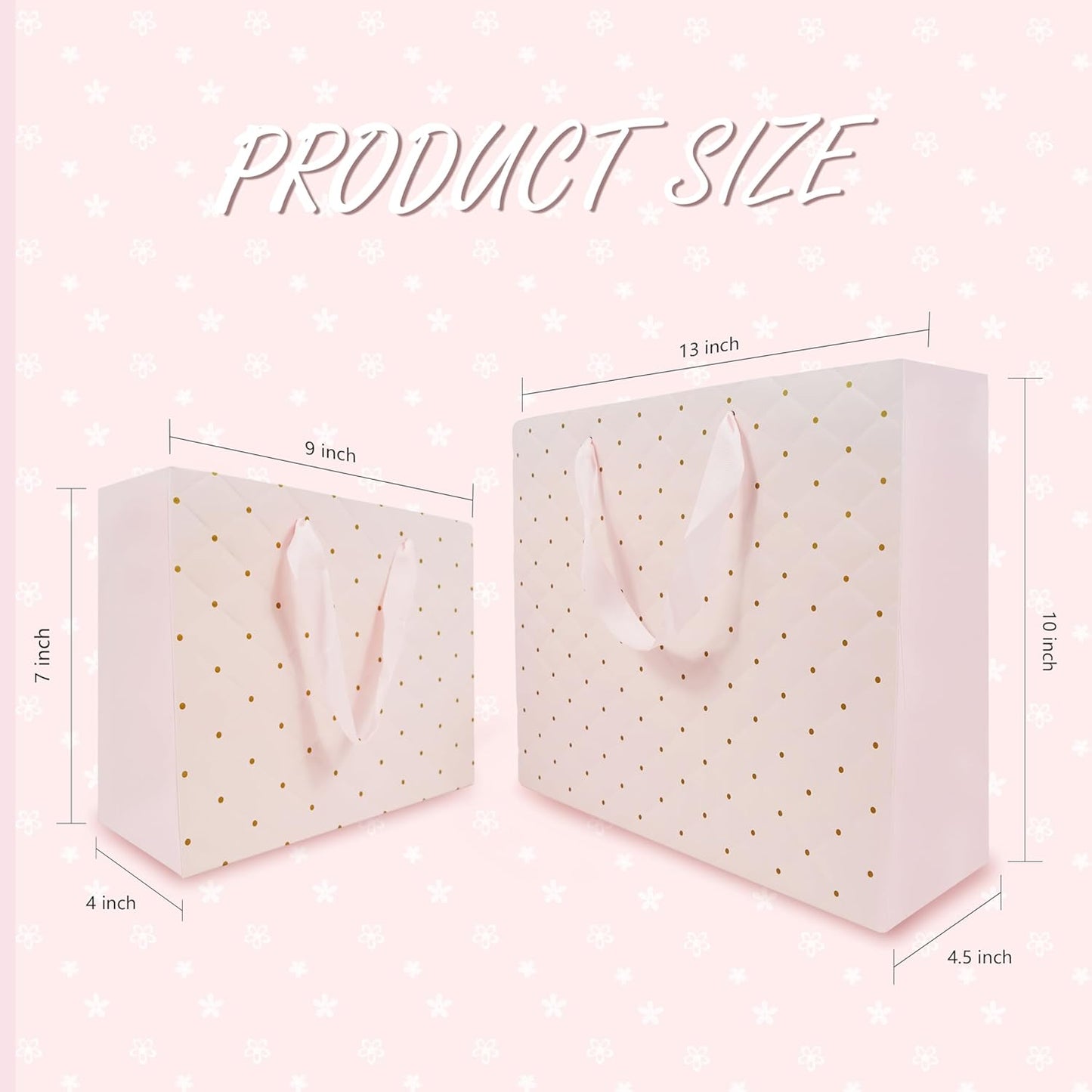 Pink Gift Bags with Tissue Paper and Handles, Large 13'' and Medium 9'' Paper Gift Bag for Girls Bridal Shower Wedding Anniversary Birthday Mothers Day
