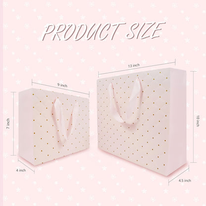 Pink Gift Bags with Tissue Paper and Handles, Large 13'' and Medium 9'' Paper Gift Bag for Girls Bridal Shower Wedding Anniversary Birthday Mothers Day