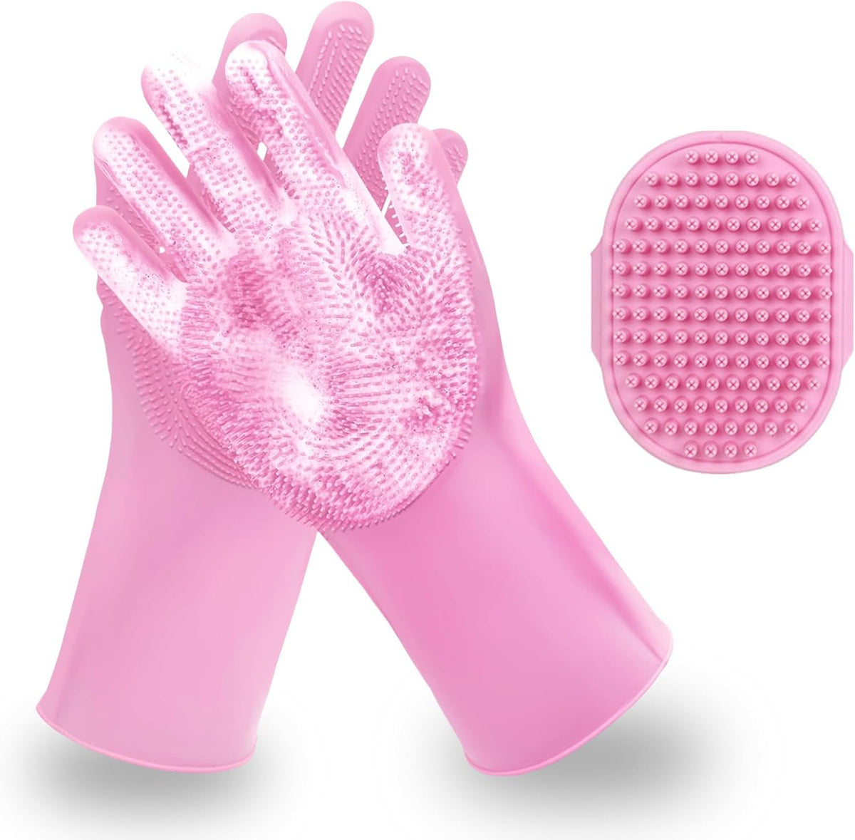 2 PCS Pink Pet Washing Gloves with Dog Bath Scrubber