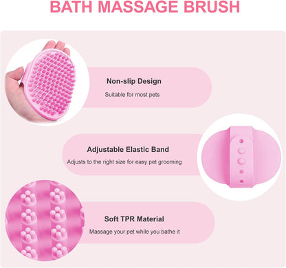 2 PCS Pink Pet Washing Gloves with Dog Bath Scrubber