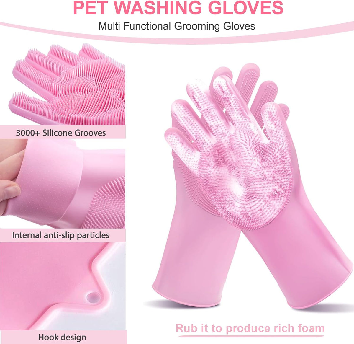 2 PCS Pink Pet Washing Gloves with Dog Bath Scrubber