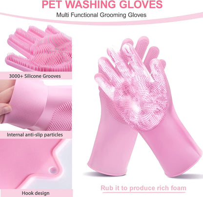 2 PCS Pink Pet Washing Gloves with Dog Bath Scrubber