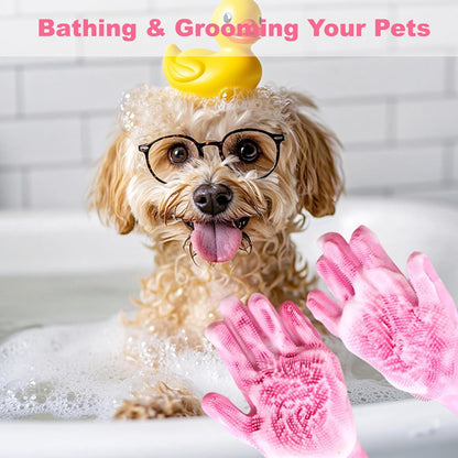 2 PCS Pink Pet Washing Gloves with Dog Bath Scrubber