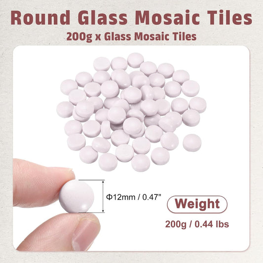 12mm Glass Mosaic Tiles, 200g Round Iridescent Glass Pieces Recycled Mosaic Tiles Bulk for Vase Flower Pots Aquarium Decor Garden Project DIY Art Craft, Purple Pink