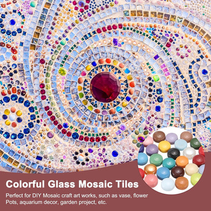 12mm Glass Mosaic Tiles, 200g Round Iridescent Glass Pieces Recycled Mosaic Tiles Bulk for Vase Flower Pots Aquarium Decor Garden Project DIY Art Craft, Purple Pink