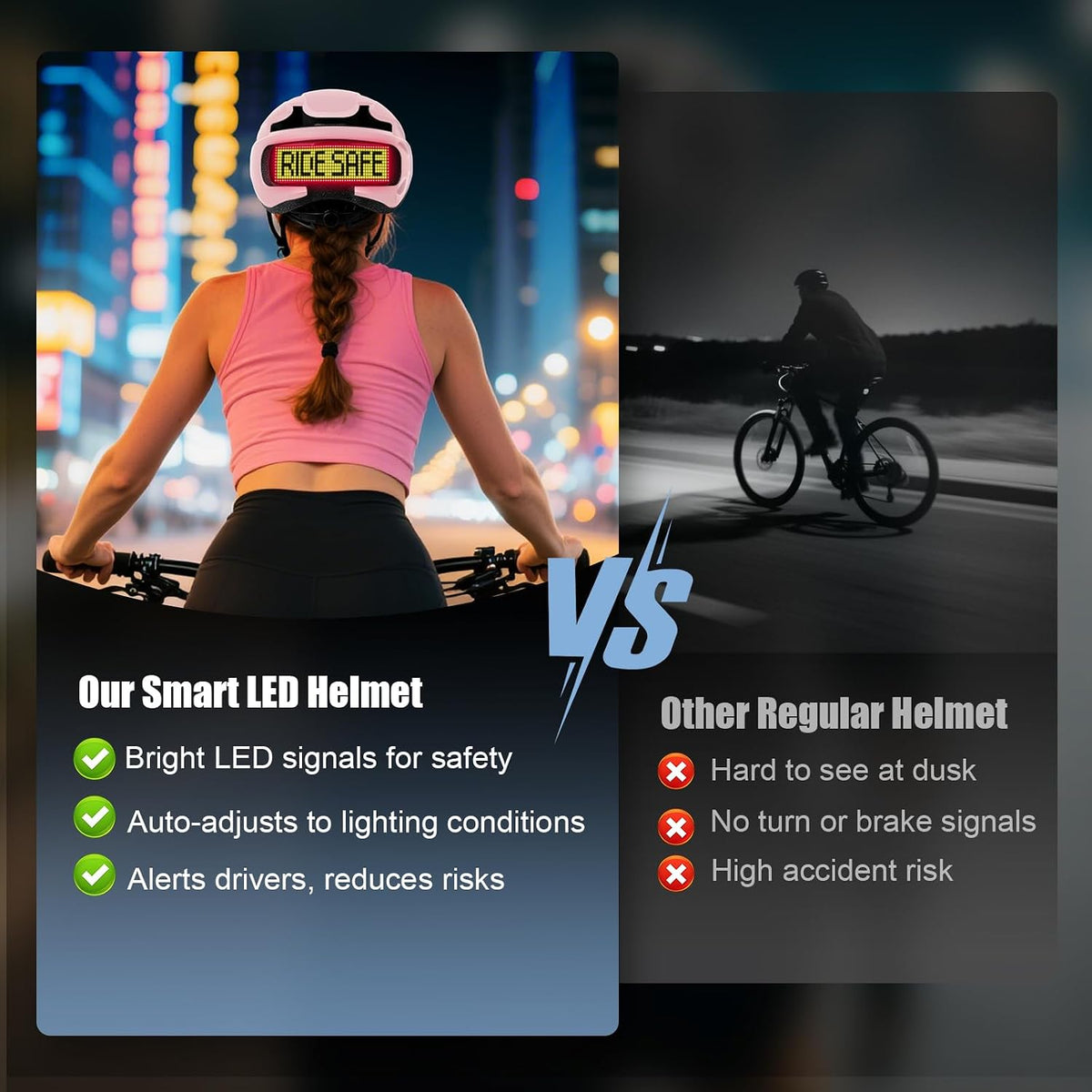 Bike Helmet, Bicycle Helmets with Light, 360° High Visibility LED Display, Lightweight Adjustable Mountain Bike Helmet with Turn Signals, Smart APP Controlled, Helmets for Adults, Youth, Men & Women