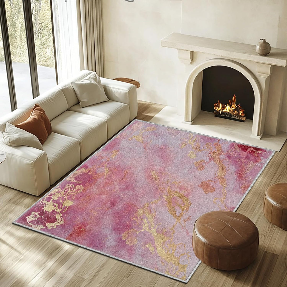 Peach Marble Rug 5'x7' Non Slip, Modern Aesthetic Area Rug for Bedroom