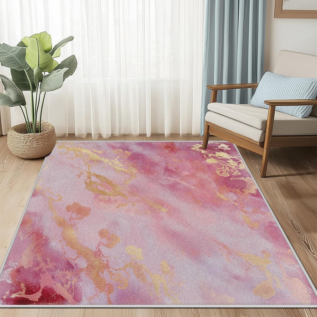 Peach Marble Rug 5'x7' Non Slip, Modern Aesthetic Area Rug for Bedroom