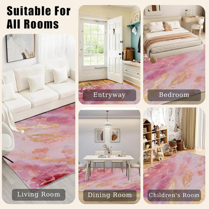 Peach Marble Rug 5'x7' Non Slip, Modern Aesthetic Area Rug for Bedroom