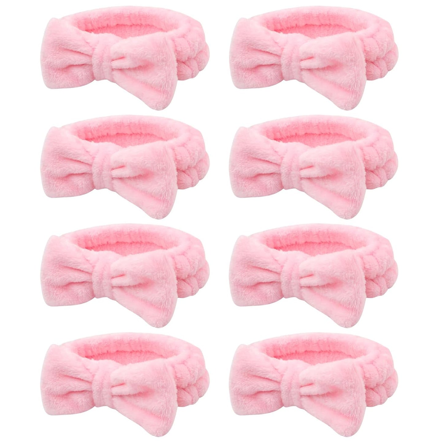 8 Pcs Pink Spa Headband for Washing Face and Makeup Bridesmaid Proposal Gifts for Women Coral Fleece Skincare Headbands Elastic Bow Head