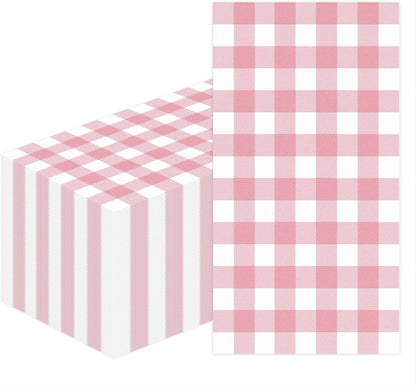 HEIPINIUYE 50 Pieces 3-ply Light Pink Gingham Napkins Disposable Pink and White Checkered Napkins Buffalo Plaid Paper Napkins for Wedding Birthday Party Bathroom Napkin Guest Disposable
