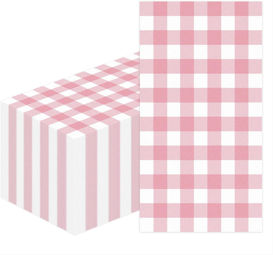HEIPINIUYE 50 Pieces 3-ply Light Pink Gingham Napkins Disposable Pink and White Checkered Napkins Buffalo Plaid Paper Napkins for Wedding Birthday Party Bathroom Napkin Guest Disposable