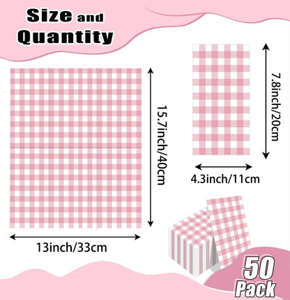 HEIPINIUYE 50 Pieces 3-ply Light Pink Gingham Napkins Disposable Pink and White Checkered Napkins Buffalo Plaid Paper Napkins for Wedding Birthday Party Bathroom Napkin Guest Disposable