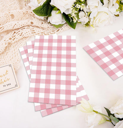 HEIPINIUYE 50 Pieces 3-ply Light Pink Gingham Napkins Disposable Pink and White Checkered Napkins Buffalo Plaid Paper Napkins for Wedding Birthday Party Bathroom Napkin Guest Disposable