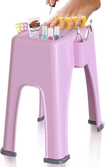Extra Tall Shower Foot Rest with 3 Pockets 10 x 7.8 x 13 in - Pink