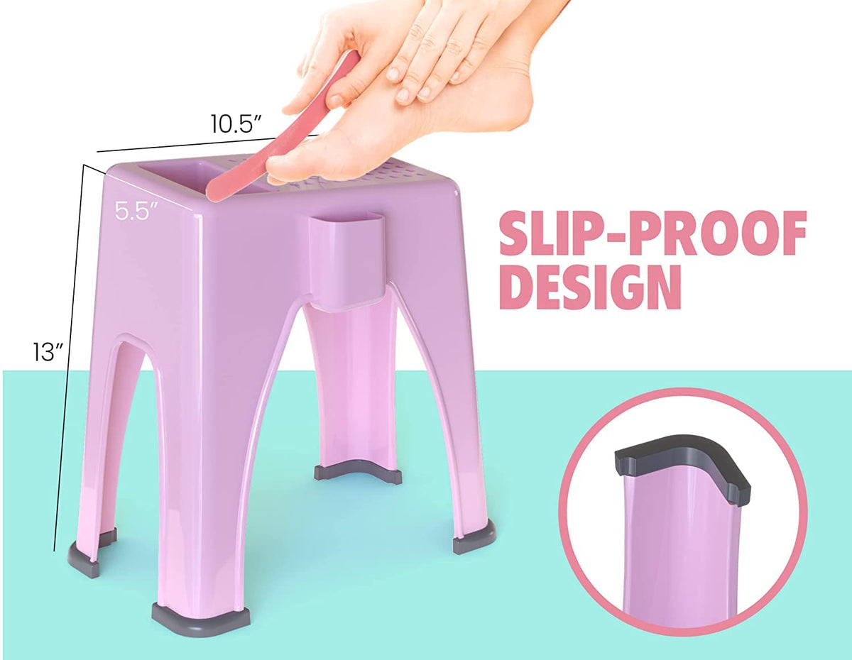 Extra Tall Shower Foot Rest with 3 Pockets 10 x 7.8 x 13 in - Pink