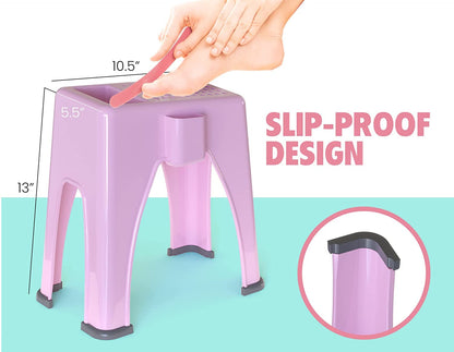 Extra Tall Shower Foot Rest with 3 Pockets 10 x 7.8 x 13 in - Pink