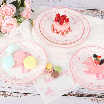 Pink Bow Birthday Party Supplies 108 Pcs Pink Bow Plates Napinks Coquette Birthday Decorations Bow Tableware Decorations Serves 36 Guest for Girls Bachelorette Bridel Party Decor