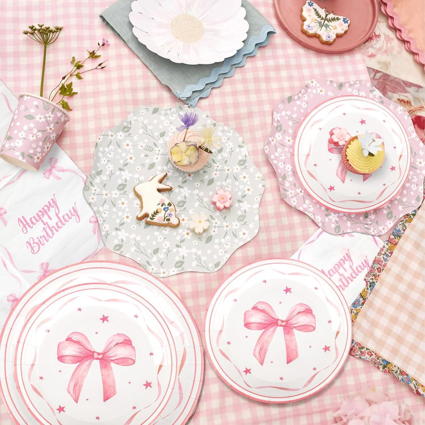 Pink Bow Birthday Party Supplies 108 Pcs Pink Bow Plates Napinks Coquette Birthday Decorations Bow Tableware Decorations Serves 36 Guest for Girls Bachelorette Bridel Party Decor
