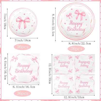 Pink Bow Birthday Party Supplies 108 Pcs Pink Bow Plates Napinks Coquette Birthday Decorations Bow Tableware Decorations Serves 36 Guest for Girls Bachelorette Bridel Party Decor