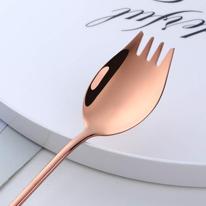 Rose Gold Sporks 2 in 1 Spoons Forks 5 Pieces Stainless Steel Reusable Metal Korean Soup Dinner Spoons Camping Flatware