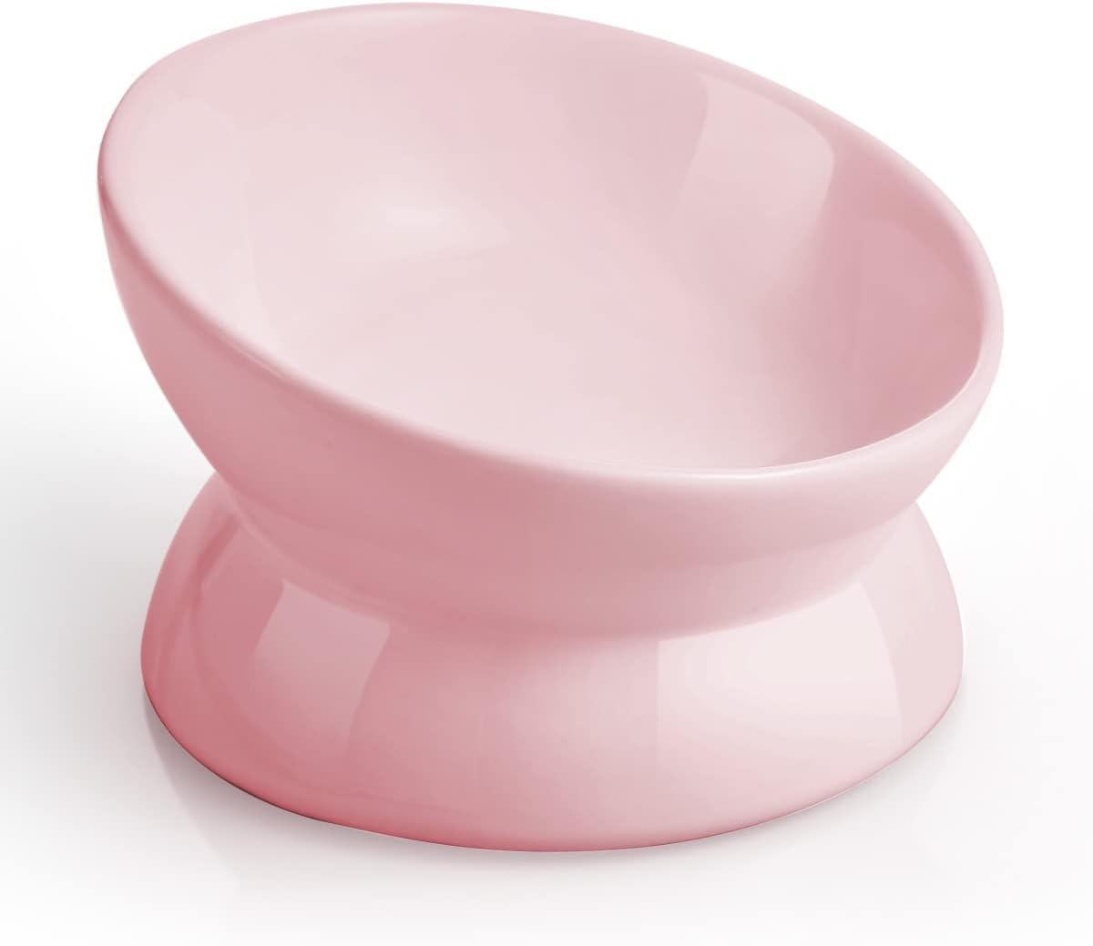 Elevated Cat Food Bowl, 5 Oz Ceramic Raised and Tilted Water Bowl, Anti Vomiting and Protect Pets' Spines Dishes for Small Dog, Fat Faced Cat, Kitten (Pink, 1 Pack)