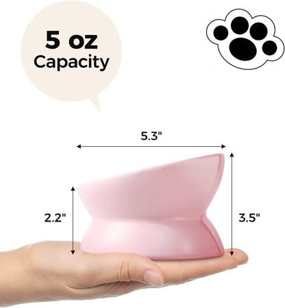 Elevated Cat Food Bowl, 5 Oz Ceramic Raised and Tilted Water Bowl, Anti Vomiting and Protect Pets' Spines Dishes for Small Dog, Fat Faced Cat, Kitten (Pink, 1 Pack)