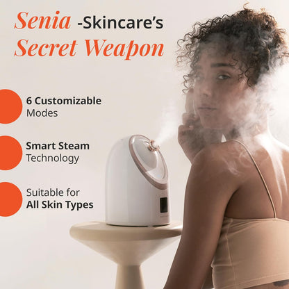 Senia Hot and Cold Facial Steamer - Face Steamer for Facial Deep Cleaning, Aromatherapy, Detoxifying and Moisturizing - Steamer for Face with 6-Mode Smart Steam Technology