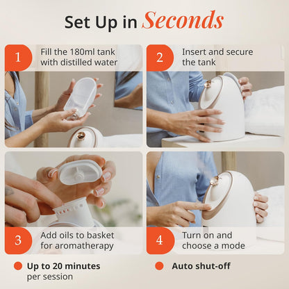 Senia Hot and Cold Facial Steamer - Face Steamer for Facial Deep Cleaning, Aromatherapy, Detoxifying and Moisturizing - Steamer for Face with 6-Mode Smart Steam Technology