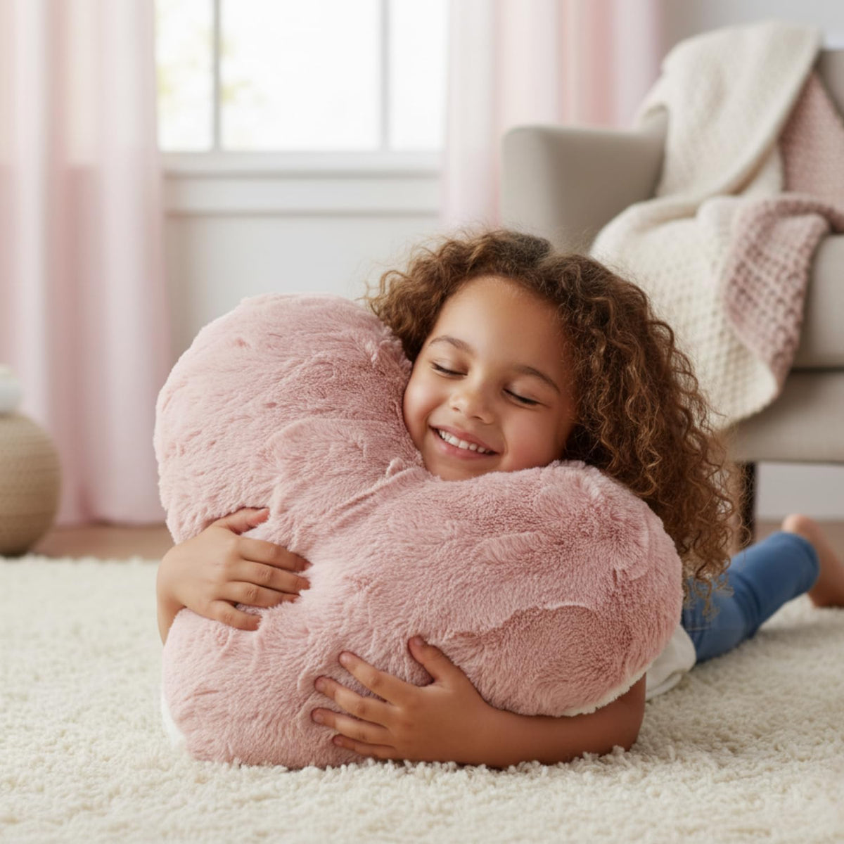 Tache Pink Heart Shaped Pillow - Faux Fur White Fleece Valentine's Romantic Super Soft Stuffed Light Blush Dusty Rose Furry Pillow 16x14 Pink Heart Pillow