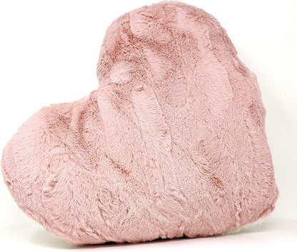 Tache Pink Heart Shaped Pillow - Faux Fur White Fleece Valentine's Romantic Super Soft Stuffed Light Blush Dusty Rose Furry Pillow 16x14 Pink Heart Pillow
