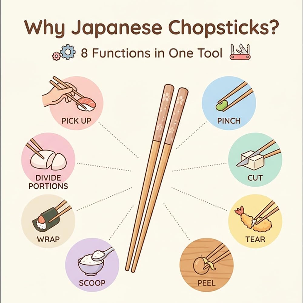Japanese Sakura Chopsticks Reusable Set with Chopstick Rest Cherry Blossom Design Made in Japan, 8.8 Inch, Dishwasher Safe, Non-Slip Grip, Traditional Bamboo Chopsticks Gift Set, Cherry Blossom Pink