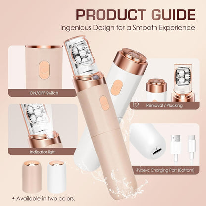 Pro 3.0 Women Face Epilator - 2-in-1 Plxuyepli Gentle Root Removal for Coarse & Fine Hair for Upper Lip, Chin, Eyebrows & Cheeks (Pink)